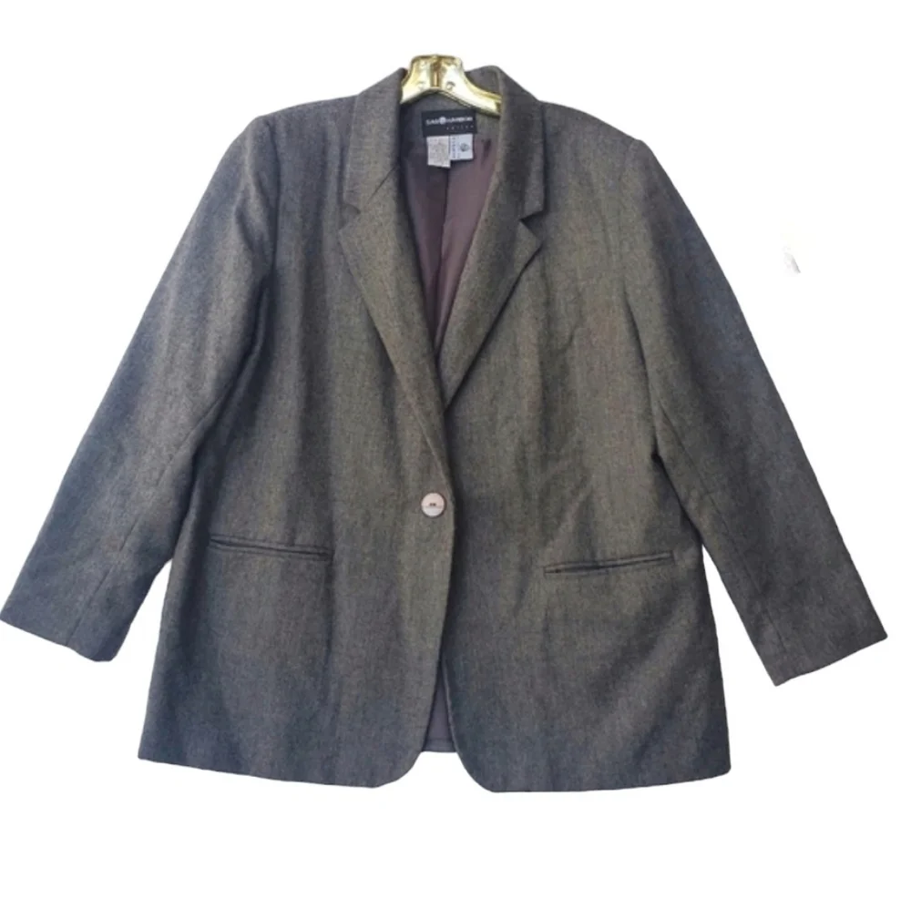 100% Wool Blazer Coat Jacket Single Button Waist 16P Grey - Picture 2 of 11